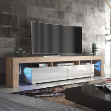 Nova 200cm TV Unit LED - Oak & White Gloss Doors