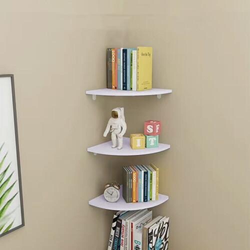 3pcs White Floating Corner Shelf Shelves Wall Book Storage Rack Bedroom Decor Unit 1