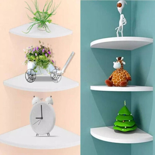 3pcs White Floating Corner Shelf Shelves Wall Book Storage Rack Bedroom Decor Unit 2