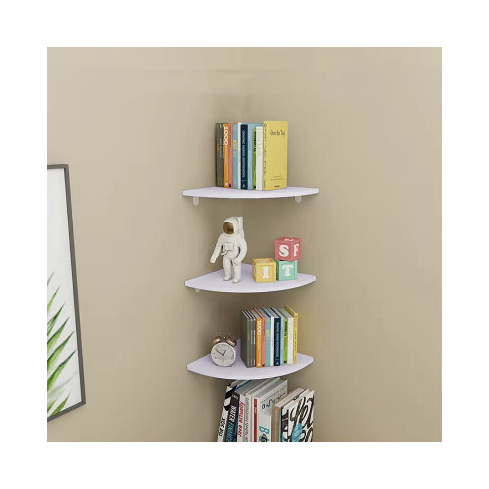 3pcs White Floating Corner Shelf Shelves Wall Book Storage Rack Bedroom Decor Unit