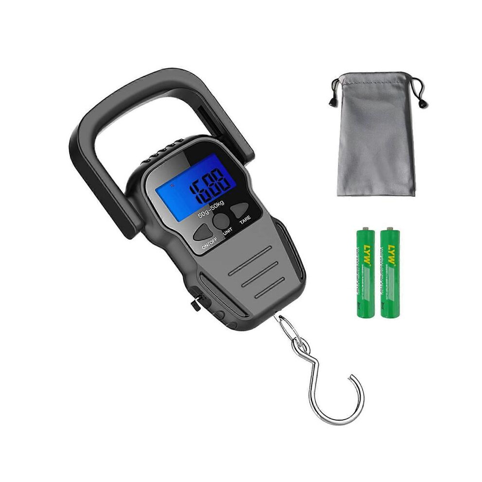 Digital Fish Scale, Luggage Scale, Weight Hanging Hook Scale,110lb/50KG-Backlit LCD Display,Waterproof Bag (Batteries Included)