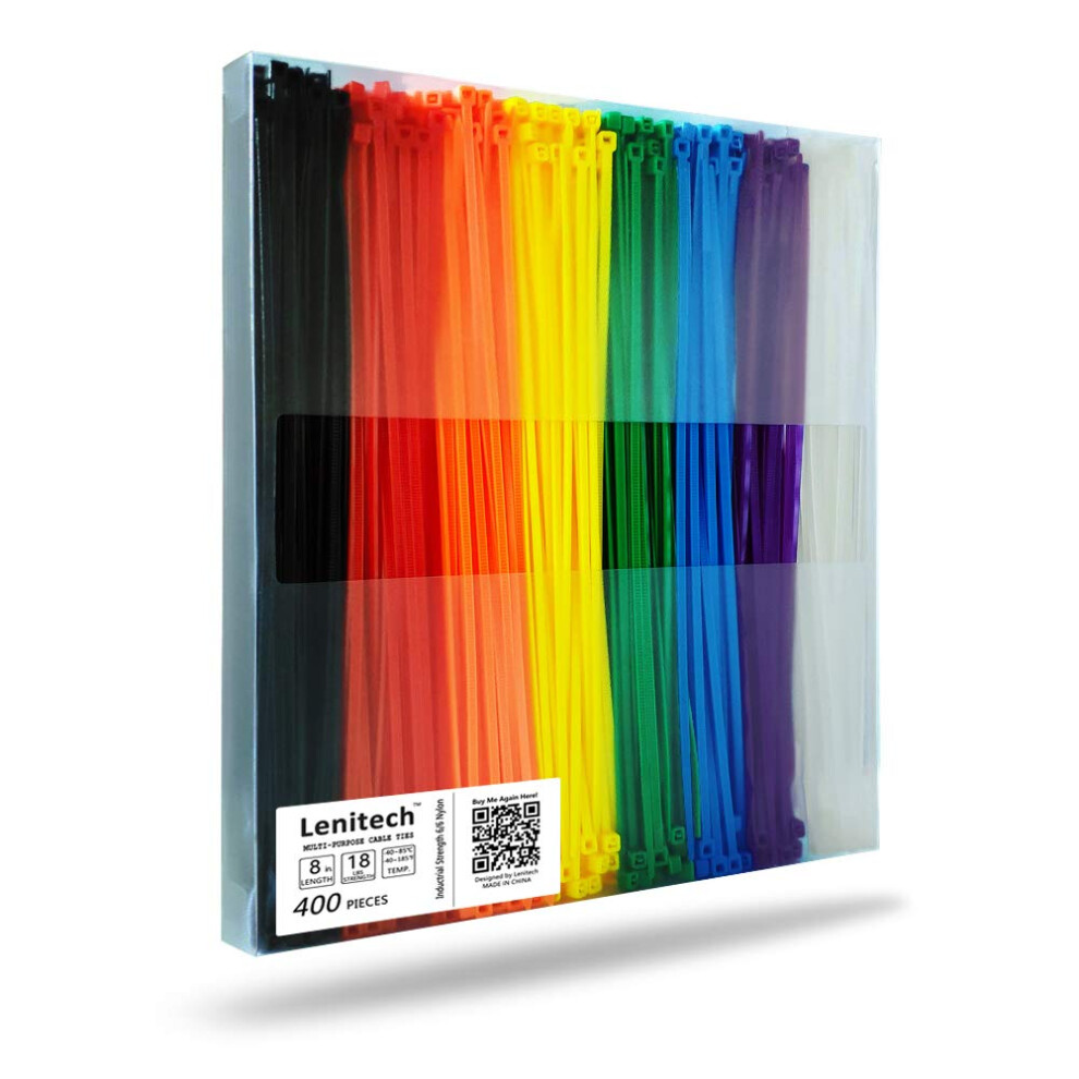 Lenitech 8 Inch 400 Pcs Multi-Purpose Cable Ties Assorted Colored 4855382448713