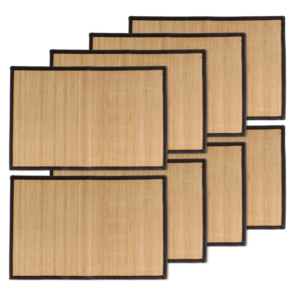 Set de table en lattes de bambou BambooMN avec bordure en tissu - Imprim    couleur unie - 44,5 x 30,5 cm - Marron avec bordure noire, 8 pi   ces