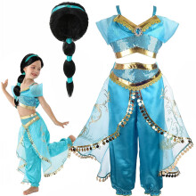 Jasmin-Kostm fr Mdchen, arabische Prinzessin Jasmin, Cosplay-Kostm mit Percke, Halloween-Party-Kostm fr Kinder (120 (45 Jahre))