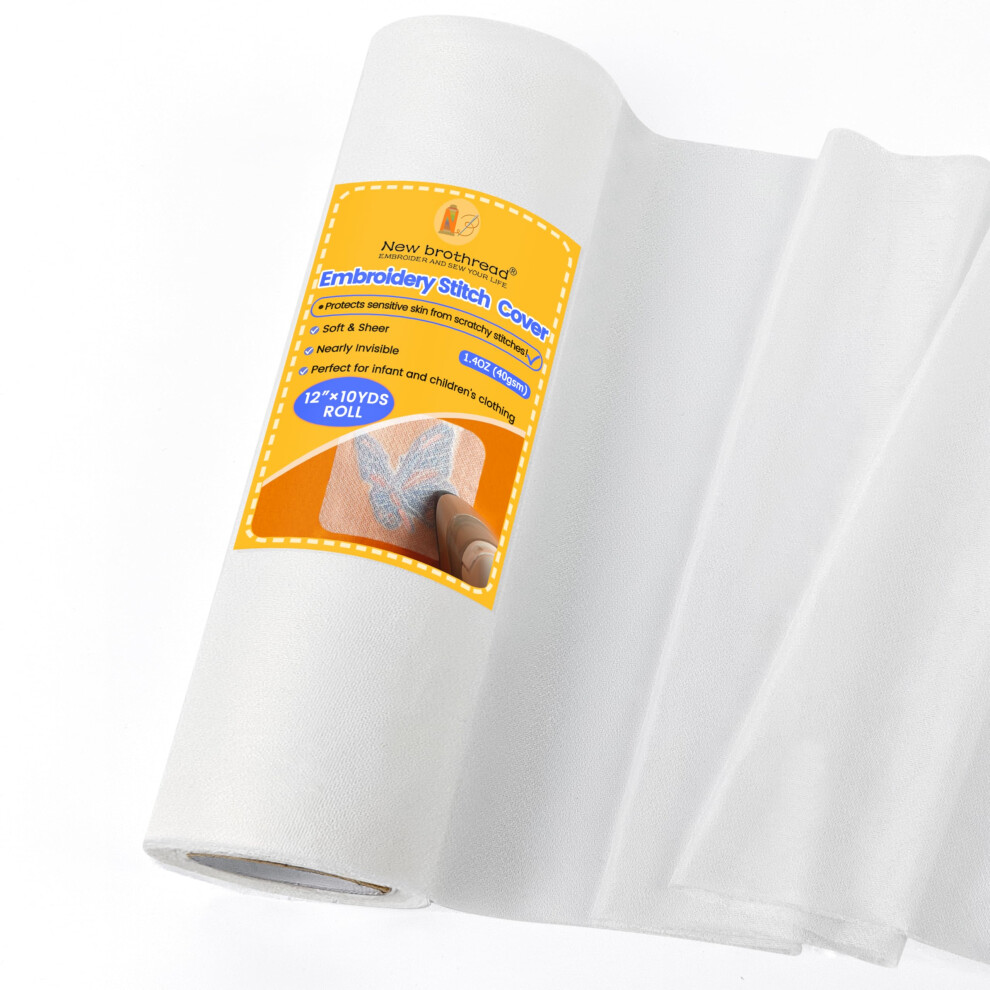 New Brothread Morbido & Confortevole Coprire Il Retro Del Ricamo 12" X10Yd (30,5 Cmx9,1 Metri) Stabilizzatore Termoadesivo Per Ricamo, Copertura Del Dorso Del Ricamo - Bianco-image
