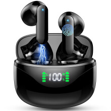 (Black) Wireless Earbuds, Bluetooth 5.3 Headphones Built in Noise Cancelling Mic, 36H Playtime Wireless Earphones, LED Display.
