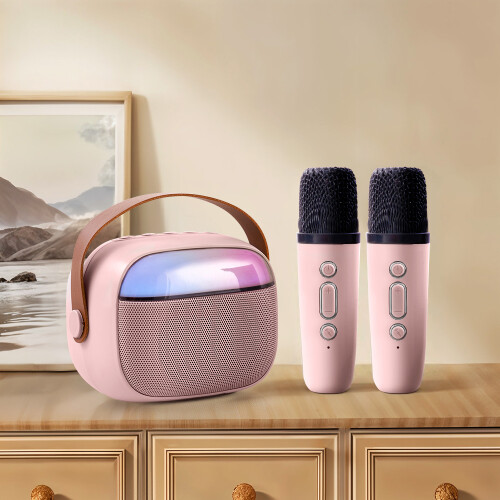 Living And Home Portable Karaoke Speaker Set with RGB Light, Pink 1