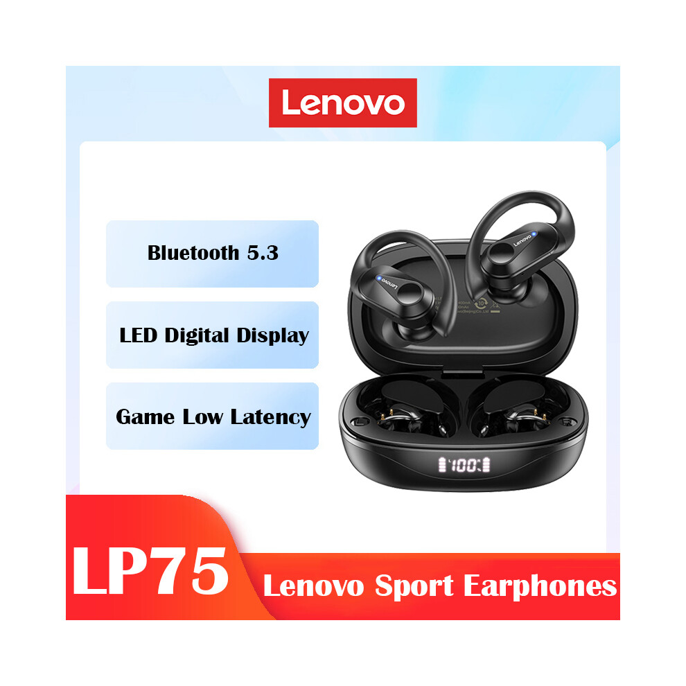 Black (Lp75 ) New Lenovo Lp75 Tws Sports Earphones Bluetooth 5.3 Wireless Headphones Waterproof Hifi Stereo Noise Reduction Earbuds With Mics