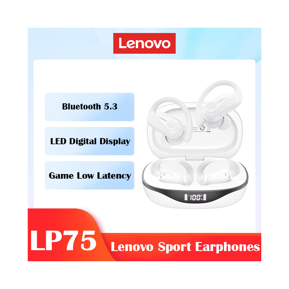 White (Lp75 ) New Lenovo Lp75 Tws Sports Earphones Bluetooth 5.3 Wireless Headphones Waterproof Hifi Stereo Noise Reduction Earbuds With Mics