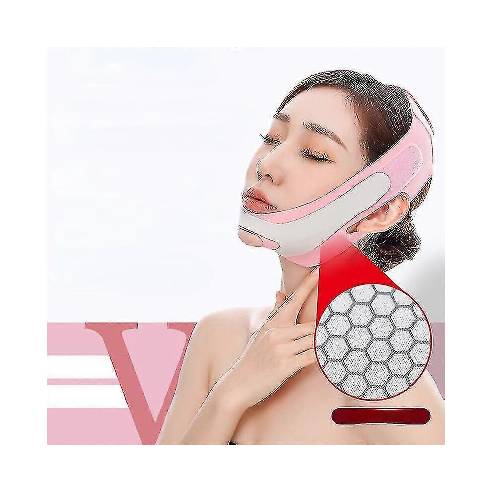 (Pink) Reusable Chin Strap, Double Chin Reducer, Adjustable High Elasticity Chin Mask, Breathable Face Lifting Strap