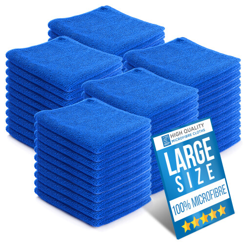 50x Microfibre Cleaning Cloths 40x40 cm Drying Window Car Kitchen Blue