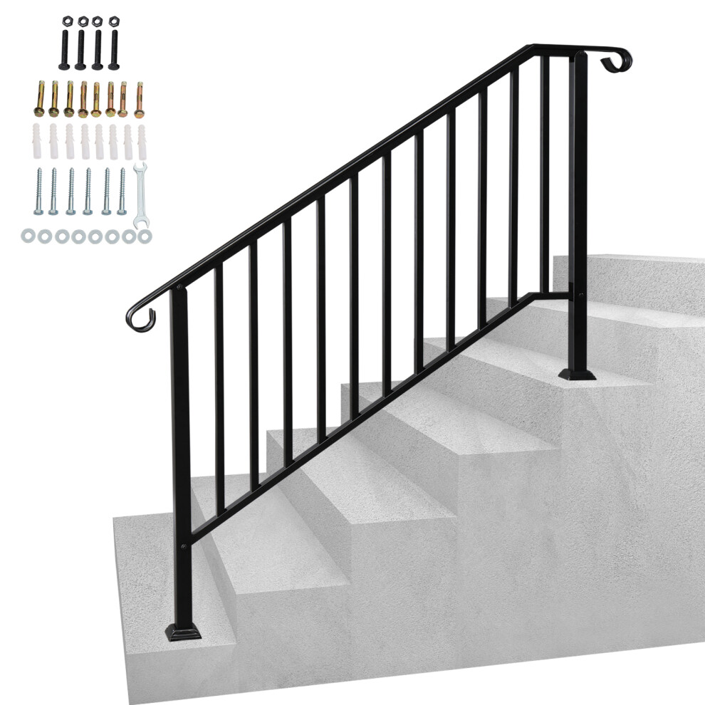 Iron Handrail Stair Railing Fit 4-5 Steps Handrail Outdoor Deck Hand Rail