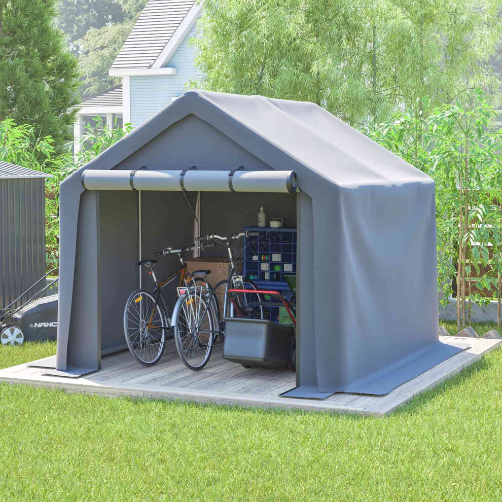 (8X8FT) BIRCHTREE Garden Storage Tent Shed Steel Frame Waterproof