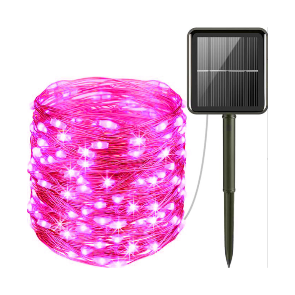 (Pink, 12 meters 100 LEDs) 7/ 12 / 22 / 32 meters  Solar Power String Fairy Lights 8 Twinkle Modes Waterproof Outdoor Garland Garden Decoration Lamp-image-OPC-PH5VSQG-NEW