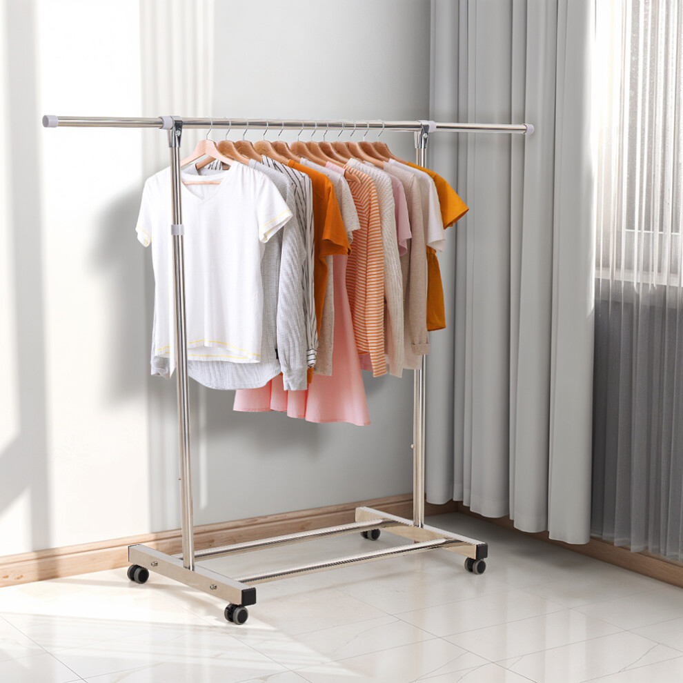 Adjustable Stainless Steel Single-Rod Clothes Drying Rack with Wheels