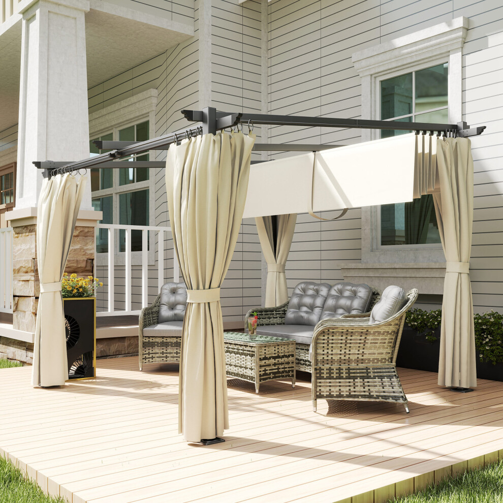 Outsunny 3 x 3(m) Metal Pergola with Retractable Roof and Sidewalls, Beige