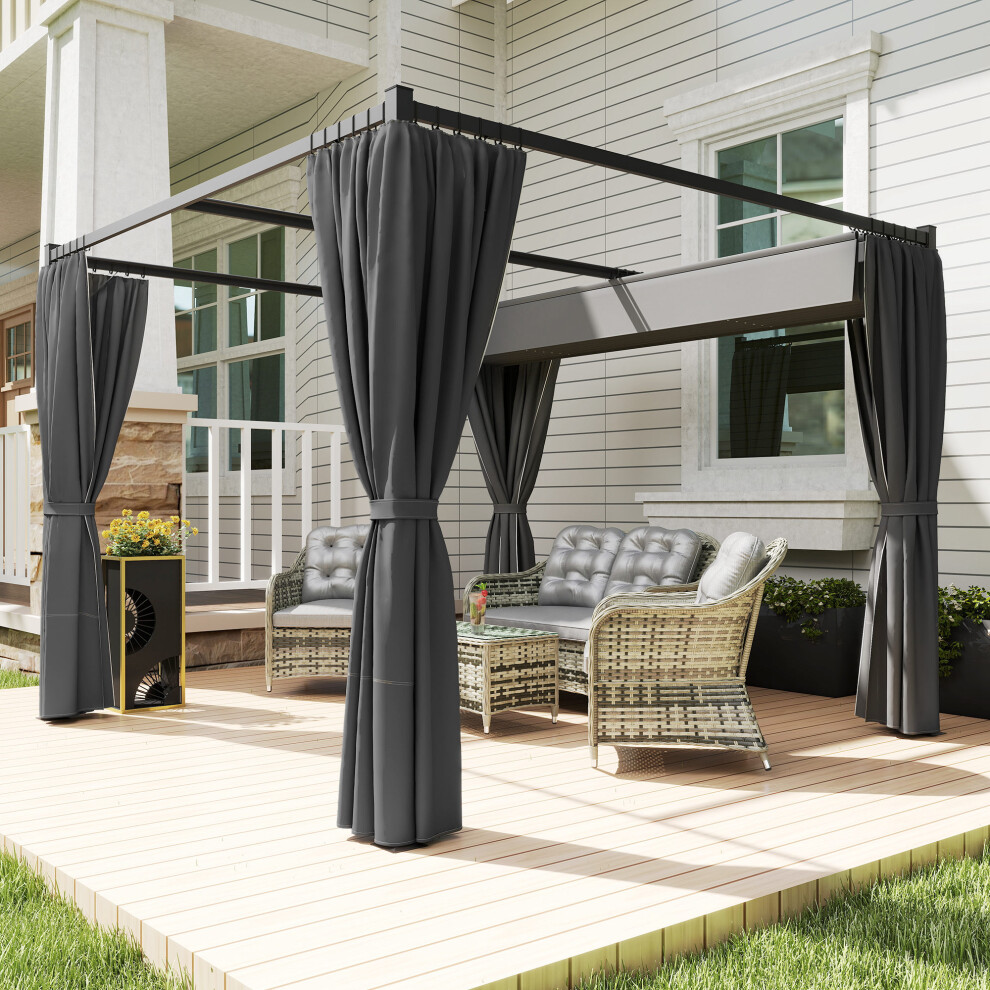 Outsunny 3 x 3(m) Pergola with Retractable Roof and Curtains, Charcoal Grey