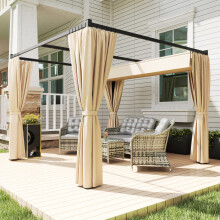 Outsunny 3 x 3(m) Pergola with Retractable Roof and Curtains, Khaki