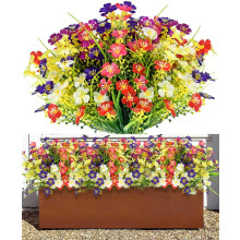 (12 Bundles) Outdoor Artificial Flowers, UV Resistant Faux Plastic Plants for Decoration, 6 Colors Fake Flowers Indoor Outside Hanging Plants Garden Decoration