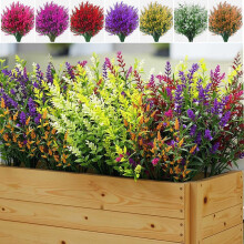(24 Bundles) Outdoor Artificial Flowers, UV Resistant Faux Plastic Plants for Decoration, 6 Colors Fake Flowers Indoor Outside Hanging Plants Garden Decoration