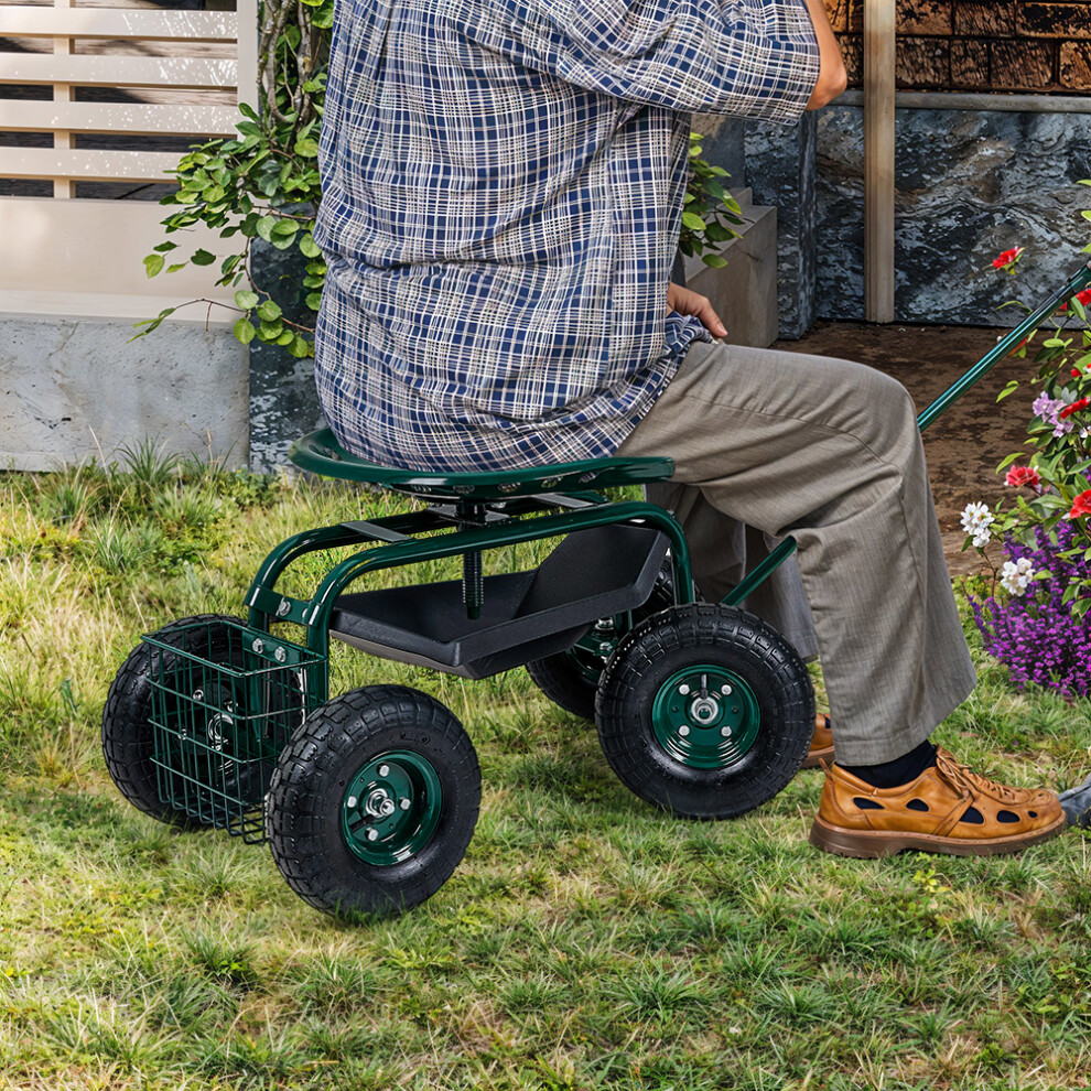 Rolling Garden Cart with Seat and Tool Tray