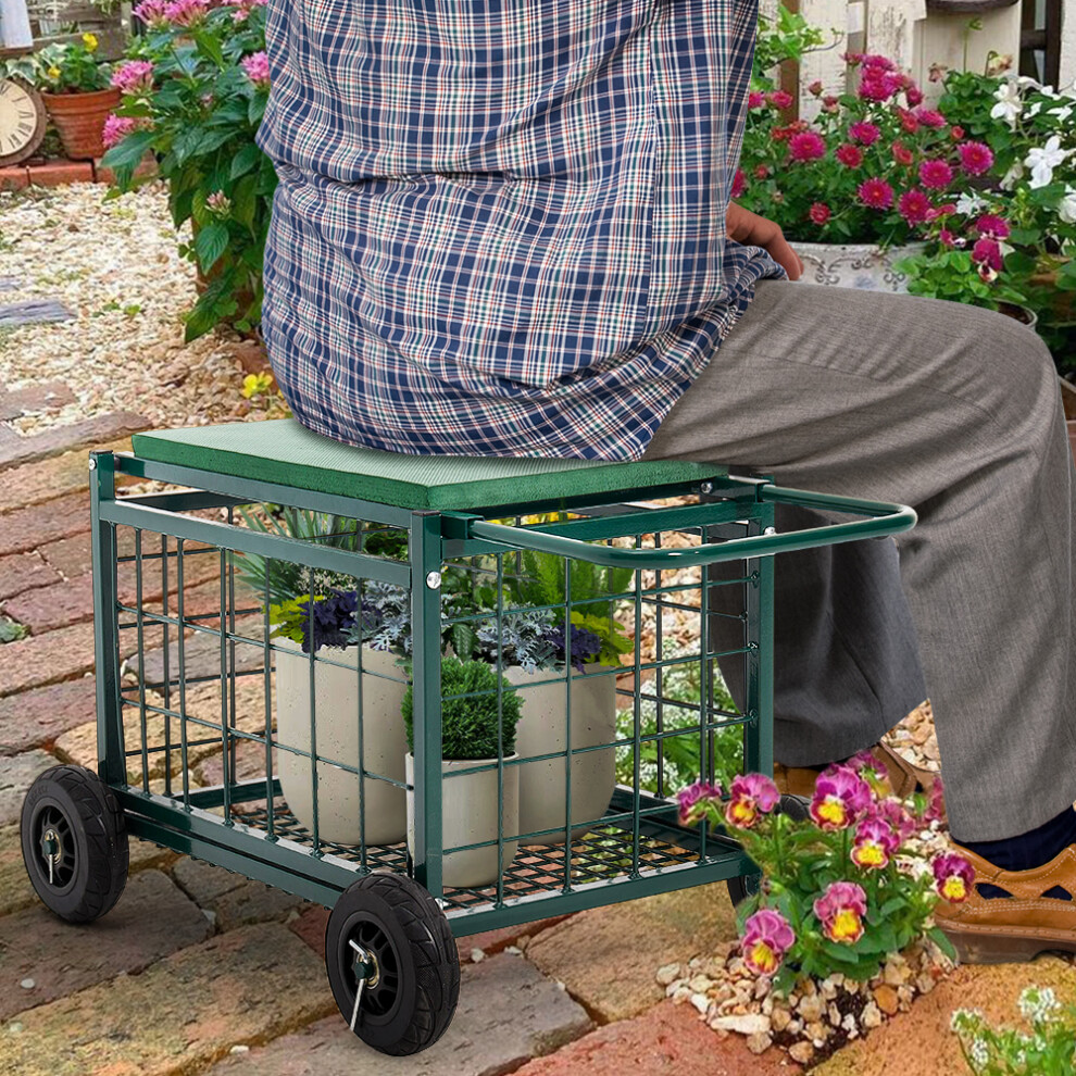 Rolling Garden Work Seat Cart with Storage