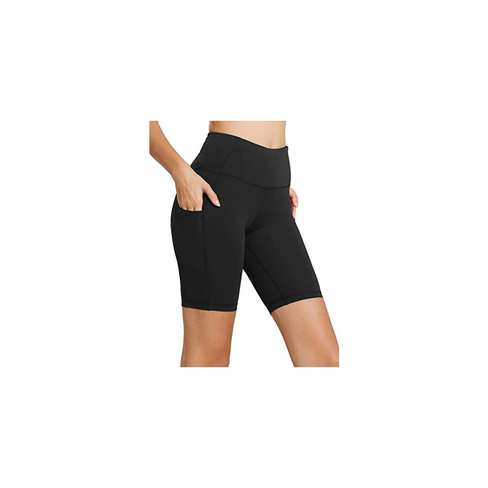 BALEAF Womens Biker Shorts High Waist 8 Workout gym Yoga Running compression Spandex Shorts with Pockets Black Size XXL