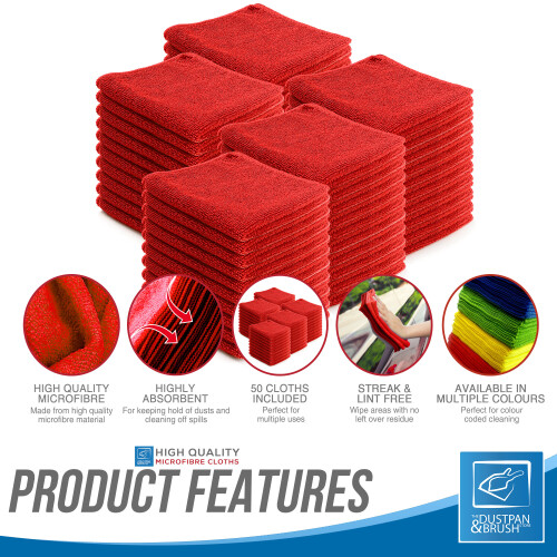 50x Microfibre Cleaning Cloths 40x40 cm Drying Window Car Kitchen Red 2