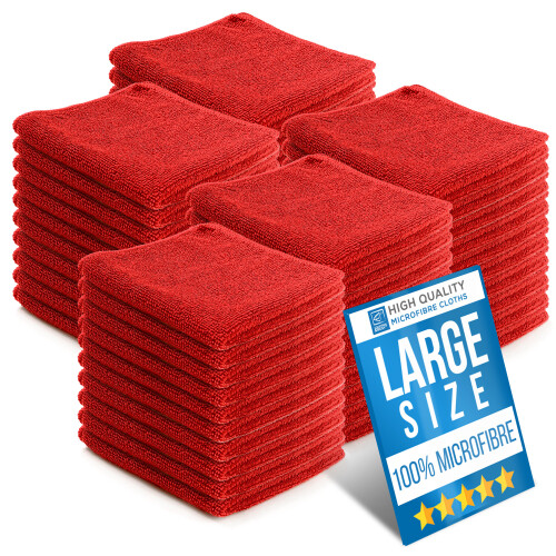 50x Microfibre Cleaning Cloths 40x40 cm Drying Window Car Kitchen Red