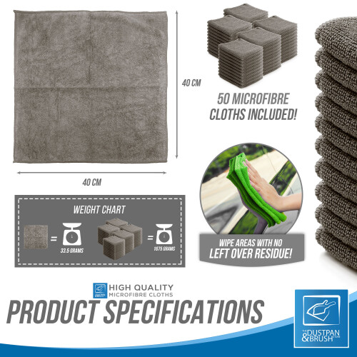 50x Microfibre Cleaning Cloths 40x40 cm Drying Window Car Kitchen Grey 1