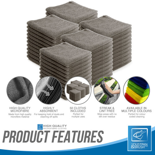 50x Microfibre Cleaning Cloths 40x40 cm Drying Window Car Kitchen Grey 2