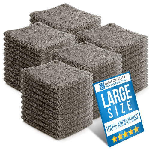 50x Microfibre Cleaning Cloths 40x40 cm Drying Window Car Kitchen Grey