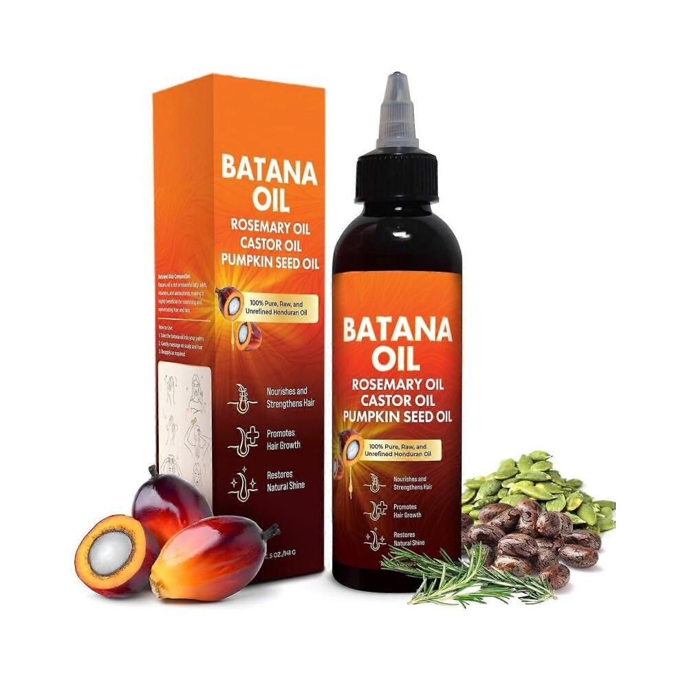 (2pcs) Batana Oil for Hair Growth, 4-in-1 Pure & Unrefined Honduran Oil with Rosemary, Castor, Pumpkin Seed Oil, Nourishes, Strengthens, Promotes Heal