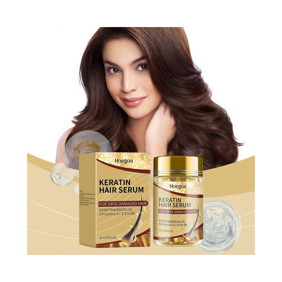 (60 Pcs) Hair Vitamin Serum Capsule,Hair Treatment Serum,Keratin Hair Serum,Complex Oil Smooth Silky Hair Mask Repair on Hair Growth Oil