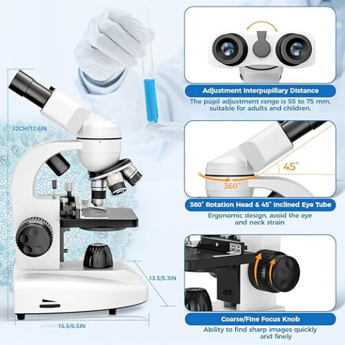 MAXLAPTER Binocular Compound Microscope, 40X-1000X Magnification Professional Microscope Kit for Adults, Students 1