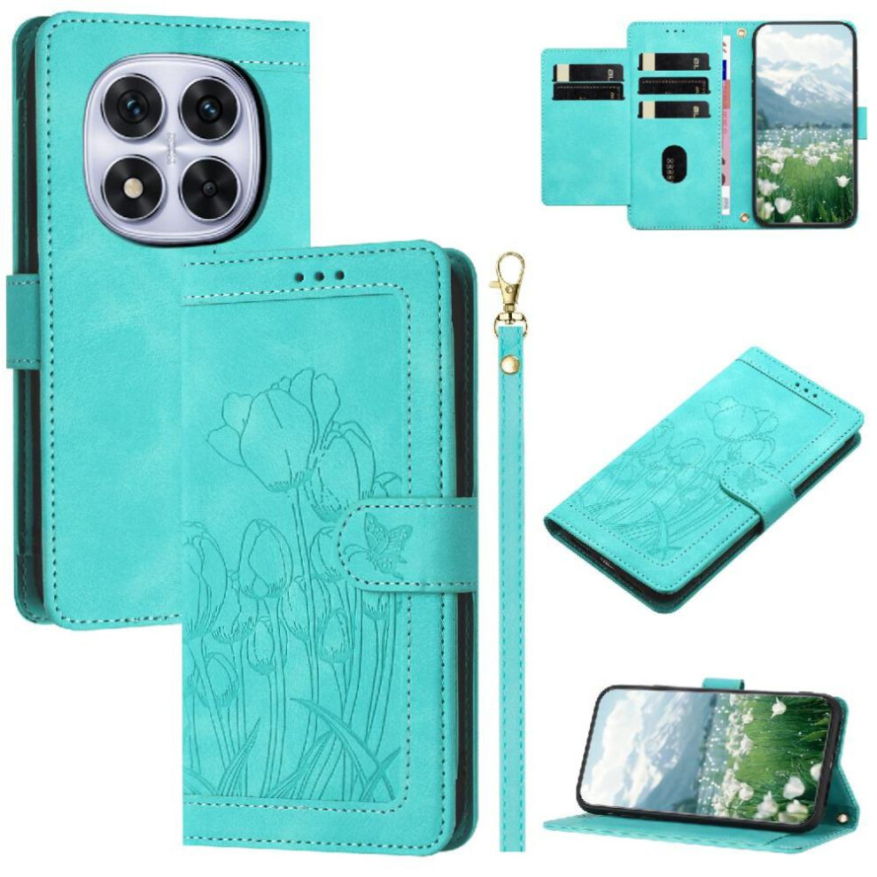 (Green) Fashion Wallet Case For Xiaomi Redmi Note 14 Pro 4G Tulip Embossed Flip Case Pu Leather Magnetic Closure Crossbody And Wrist Strap Kickstand Green 764563478071
