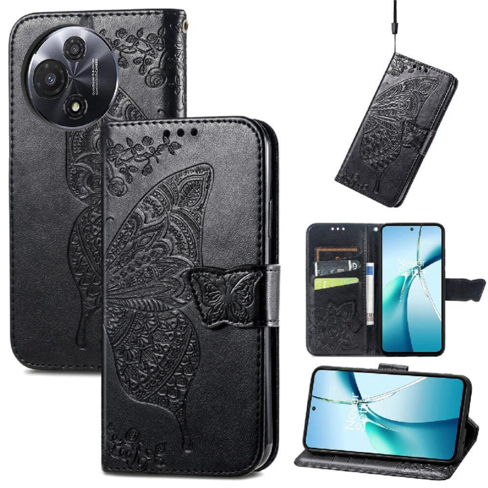 (Black) Flip Case For Tcl 60 Business Wallet Multi-Color Butterfly Wing Black 764563478187