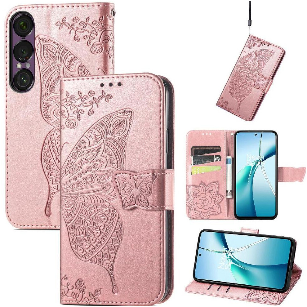(Rose ) Flip Case For Sony Xperia 1 Vii Multi-Color Wallet Wing Business Butterfly Gold 764563478316