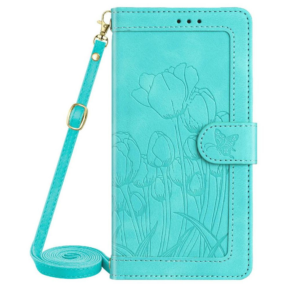 (Green) Fashion Wallet Case For Xiaomi Redmi Note 14 Pro 5G Magnetic Closure Crossbody And Wrist Strap Tulip Embossed Flip Case Kickstand Pu Leather Green 764563478330