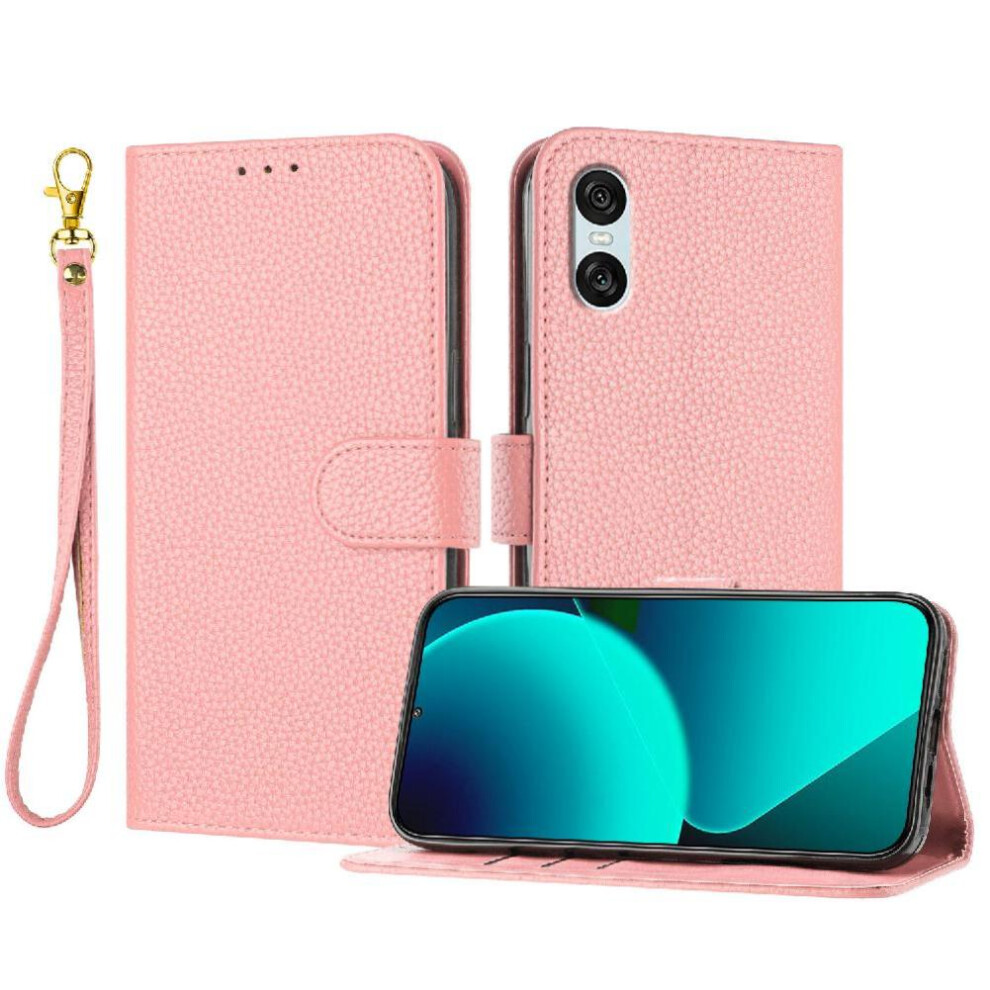 (Pink) Phone Case For Sony Xperia 10 Vi Pu Lether Flip Folio Wallet Litchi Pattern Card Slots Holder Pink 764563478460