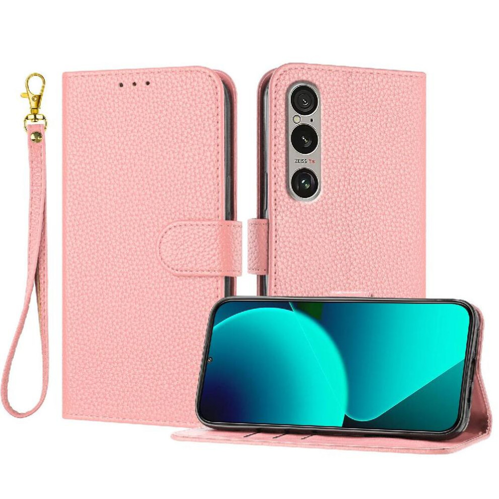 (Pink) Phone Case For Sony Xperia 1 Vi 2024 Pu Lether Litchi Pattern Flip Folio Card Slots Holder Wallet Pink 764563478583