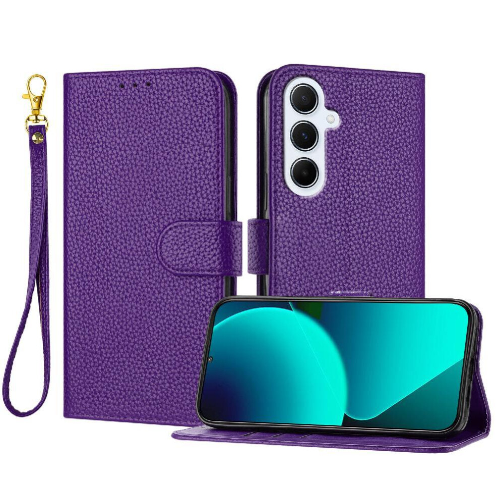 (Purple) Phone Case For Samsung Galaxy A36 5G Wallet Litchi Pattern Card Slots Holder Flip Folio Pu Lether Purple 764563478828