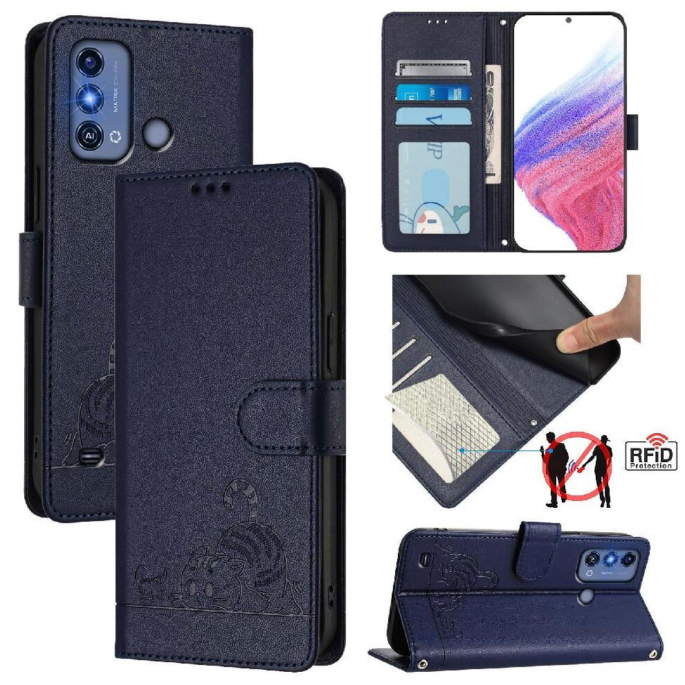 (Blue) Case For Zte Blade A53 Pro Card Slot Holder Kickstand Cat Rfid Wallet Flip Cover Blue 764563478910