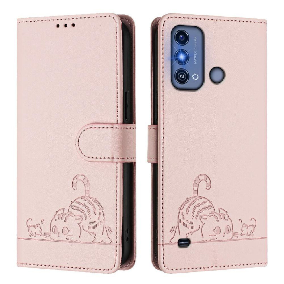 (Pink) Case For Zte Blade A53 Pro Card Slot Holder Kickstand Cat Rfid Wallet Flip Cover Pink 764563478897