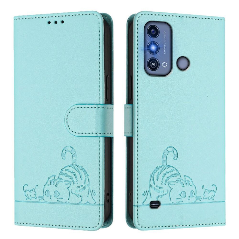 (Green) Case For Zte Blade A53 Pro Card Slot Holder Kickstand Cat Rfid Wallet Flip Cover Green 764563478880