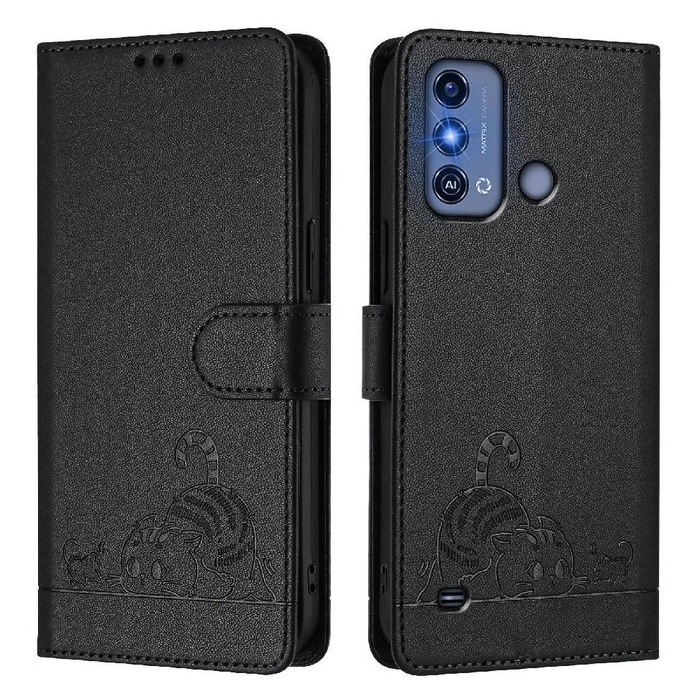 (Black) Case For Zte Blade A53 Pro Card Slot Holder Kickstand Cat Rfid Wallet Flip Cover Black 764563478903