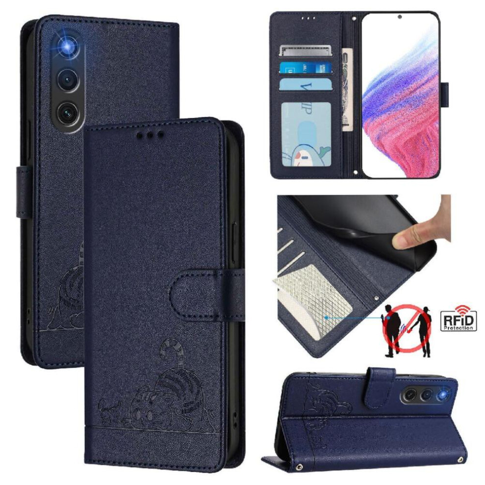(Blue) Case For Zte Nubia Redmagic 10 Air Card Slot Holder Kickstand Wallet Flip Cover Cat Rfid Blue 764563478965