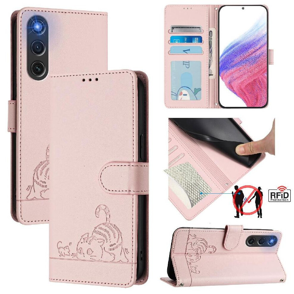(Pink) Case For Zte Nubia Redmagic 10 Air Card Slot Holder Kickstand Wallet Flip Cover Cat Rfid Pink 764563478941