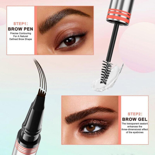(Dark brown) Magic Eyebrow Pencil, 3D Micro Waterproof Eyebrow Pencil, Microblading Eyebrow Pencil with 4 Fork Tips, Creates Natural Eyebrows 2
