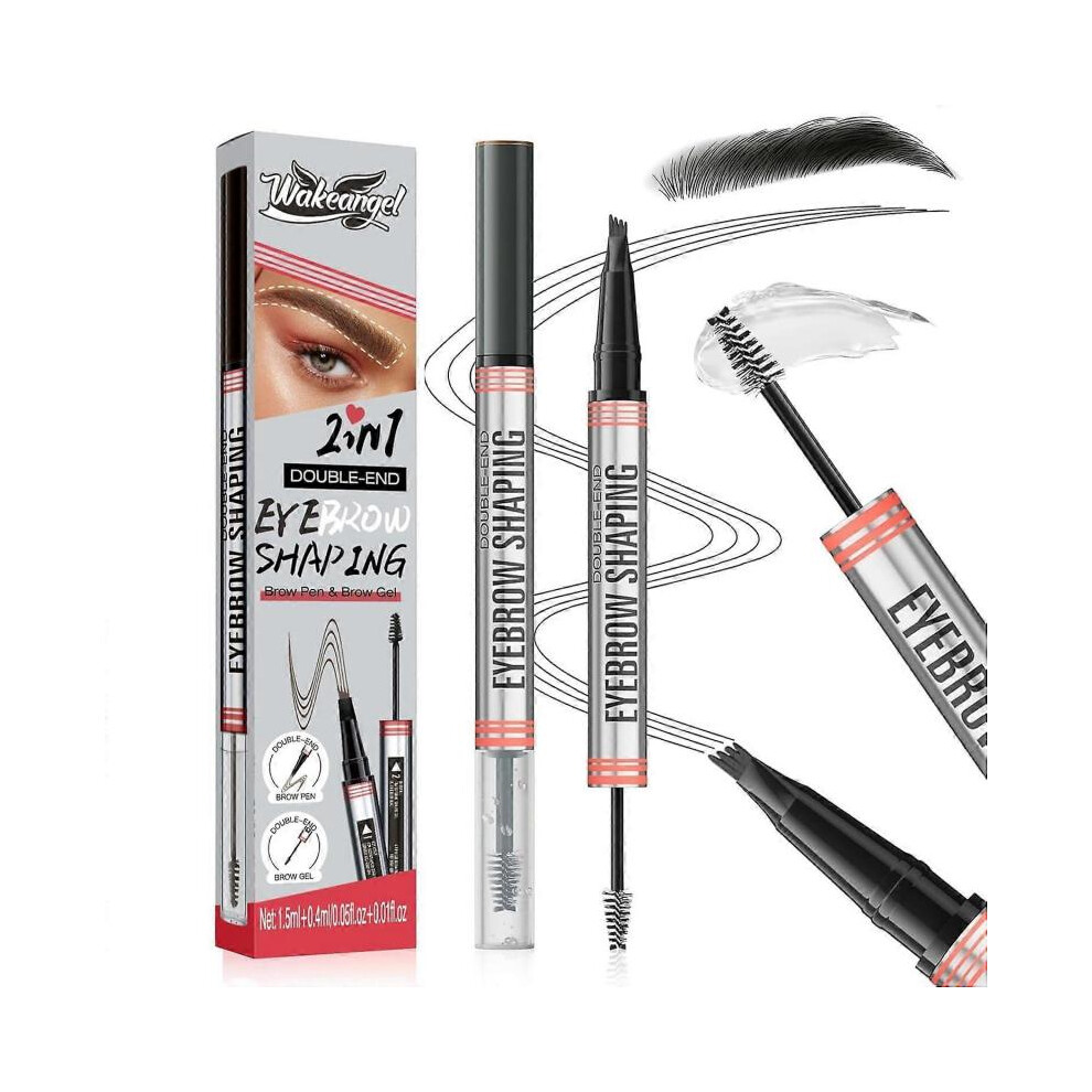 (Gray) Magic Eyebrow Pencil, 3D Micro Waterproof Eyebrow Pencil, Microblading Eyebrow Pencil with 4 Fork Tips, Creates Natural Eyebrows